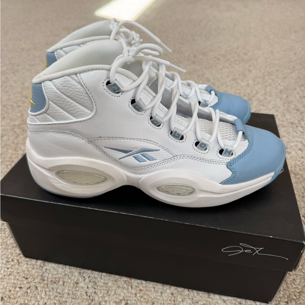 Reebok White and Blue High-Top Sneakers